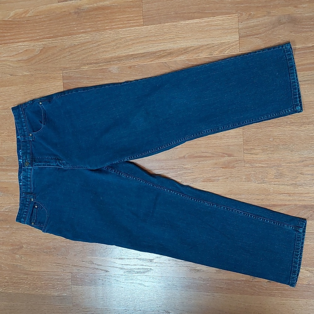 Denim & Company Womens 14 Petite 14P Dark Wash Jeans Tummy Panel Straight Leg